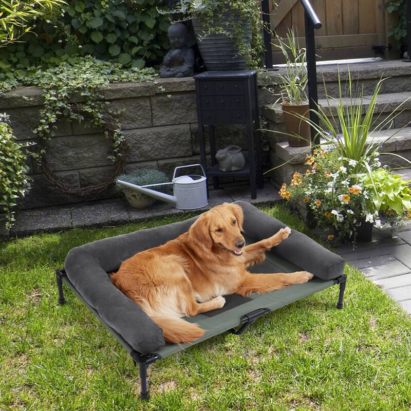 Elevated Dog Bed Bolstered Pet Raised Bed with Fleece Cushion Indoor - 43.5"x31.5"x11"
