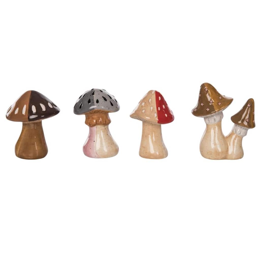 Transpac Ceramic Mushroom Figurines Set of 4 Home Decorations Spring