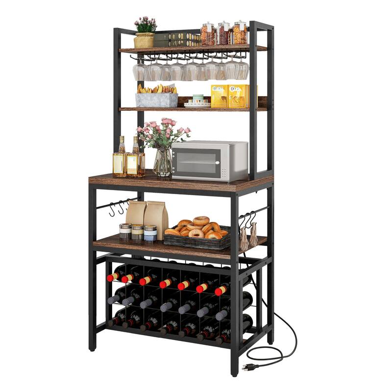 Moasis Large Bakers Rack with Power Outlets and Wine Rack