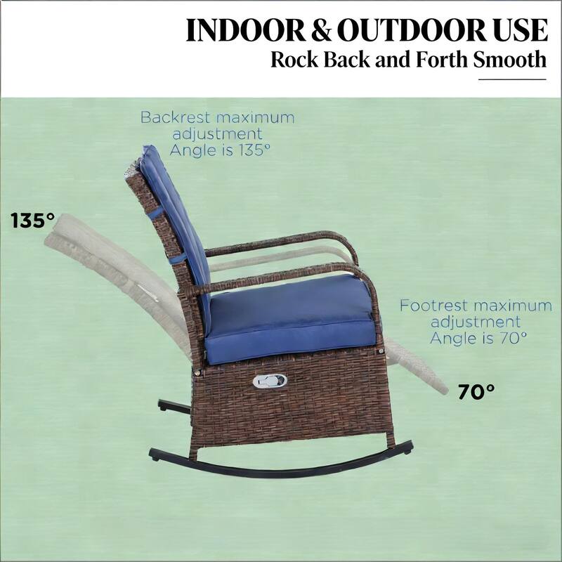 GDFStudio Outdoor Brown PE Wicker Rocking Recliner Chair