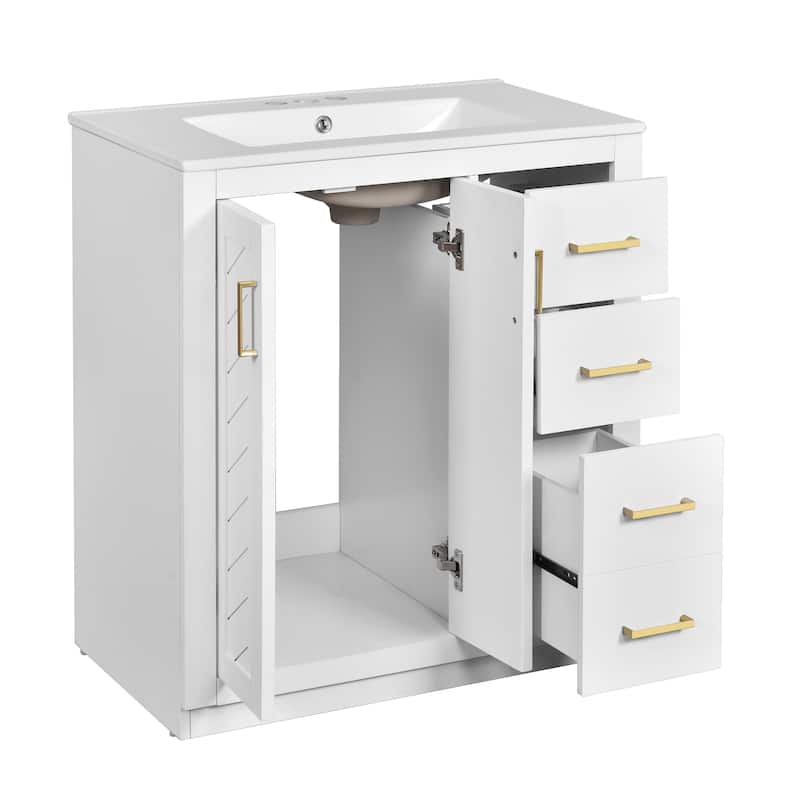30''Bathroom Vanity With Ceramic Sink Combo,Solid Wood Frame Storage Cabinet,Set With 3 Drawers& Soft Closing Doors