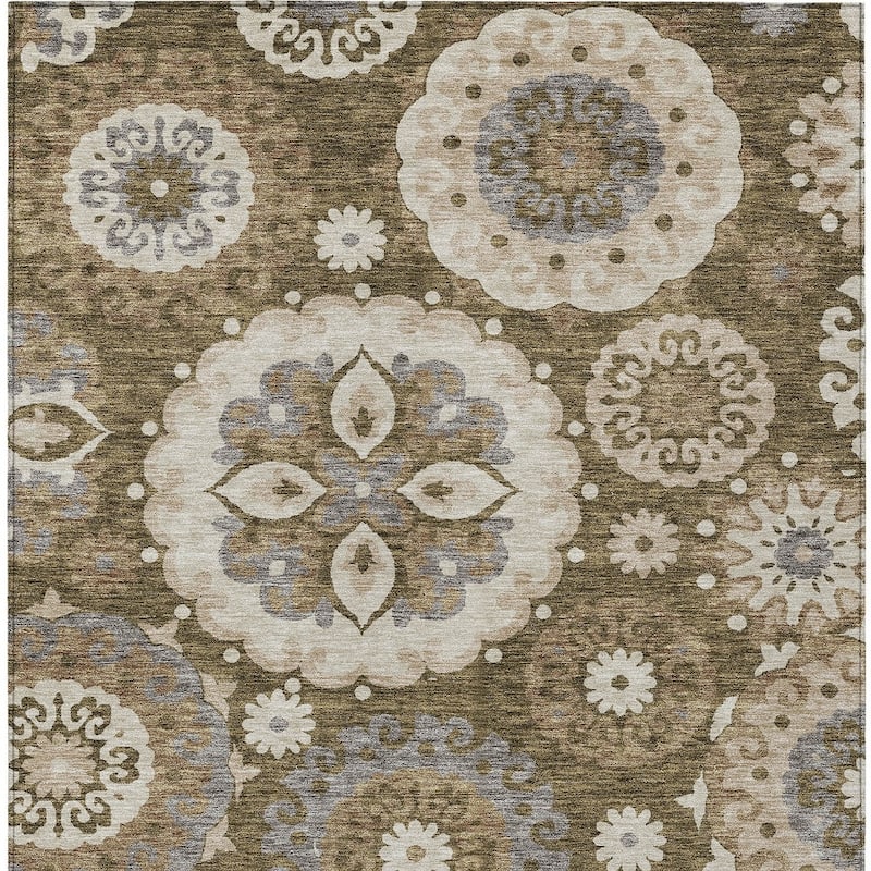 HomeRoots Floral Medallion Transitional Rectangle Outdoor Rug