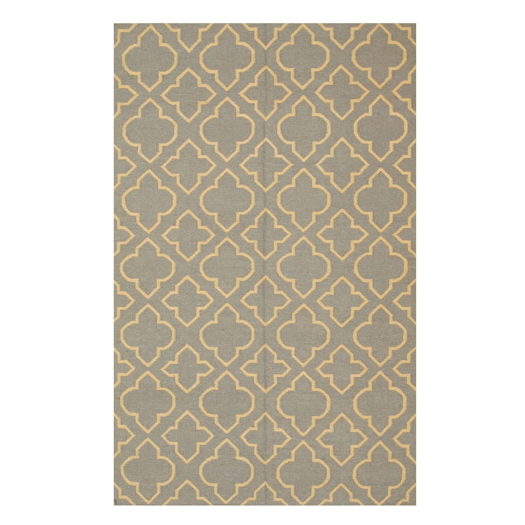 Blue Wool Reversible Flatweave Rug 5x8 - Contemporary Handmade Design with Refined Detailing - N/A