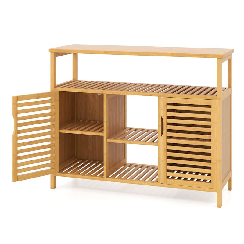 39.5" Natural Wicker Storage Cabinet with Open and Closed Shelves and Doors for Towels and Toiletries - 39.5" x 14" x 31.5"