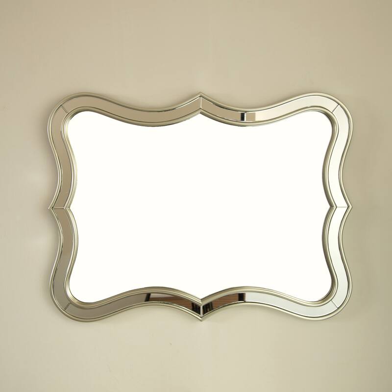 Fleuron Golden Wave-Shape PU Light Luxury Art Decorative Mirror - Bathroom, Bedroom, Living Room - Golden,Silver