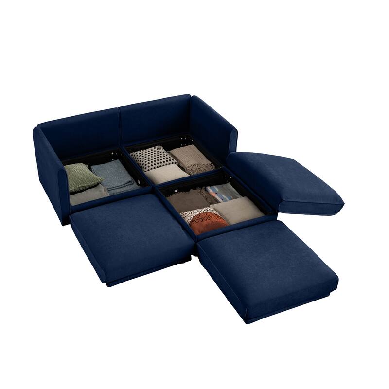 75.5" 2-Seater Chenille Sofa with Ottoman Storage, Cylindrical Backrest and Modular Design