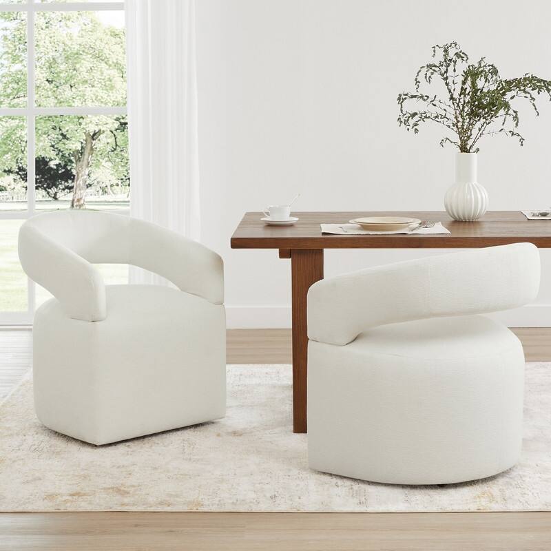 Spruce & Spring Parker Modern Mobile Dining Chair with Casters & Open Back - Set of 2 - Ivory