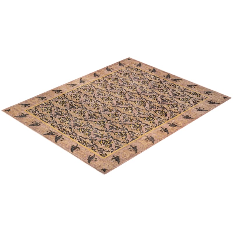 Overton Hand Knotted Wool Vintage Inspired Modern Contemporary Arts & Crafts Black Area Rug - 9' 2" x 11' 8"