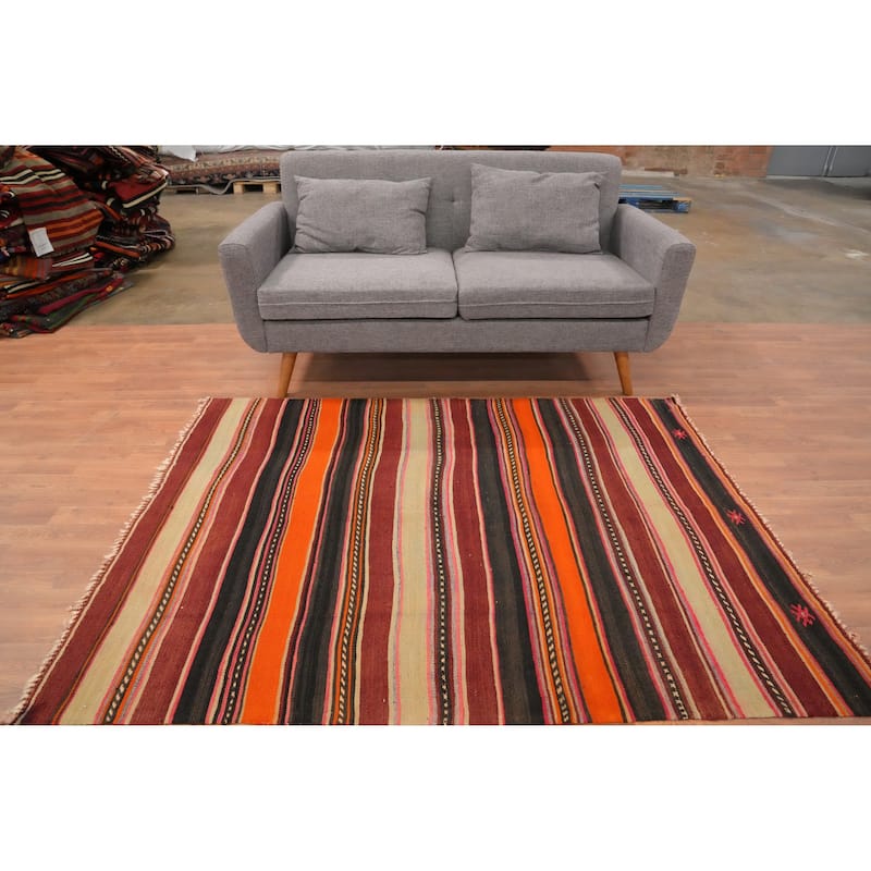 Hand Woven Oriental 100% Wool Carpet Southwestern Tribal Multi-Colored Kilim Area Rug - 5' 11'' X 4' 6''