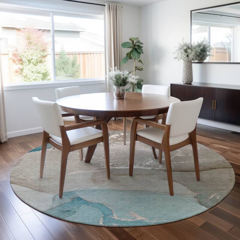 Machine Washable Indoor/ Outdoor Abstract Marble Chantille Rug