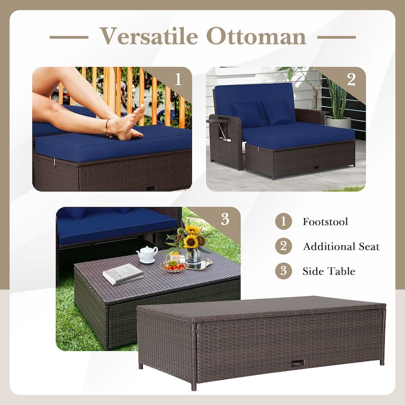 Gymax Rattan Loveseat Set Daybed Lounge Storage Ottoman Side Tables