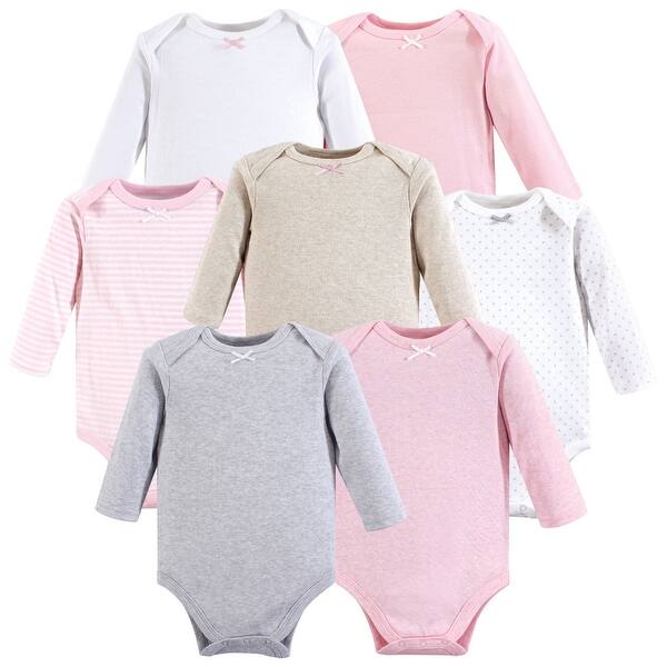 slide 1 of 1, Hudson Baby Infant Girl Cotton Long-Sleeve Bodysuits 7pk, Girl Basic 0-3 Months - Girl Basic