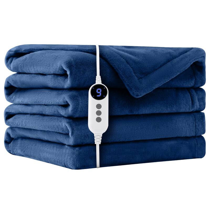 Reversible Flannel Electric Blanket, Heated Throw, Temperature and Timing Functions of a Controller - 50"*60" - Navy