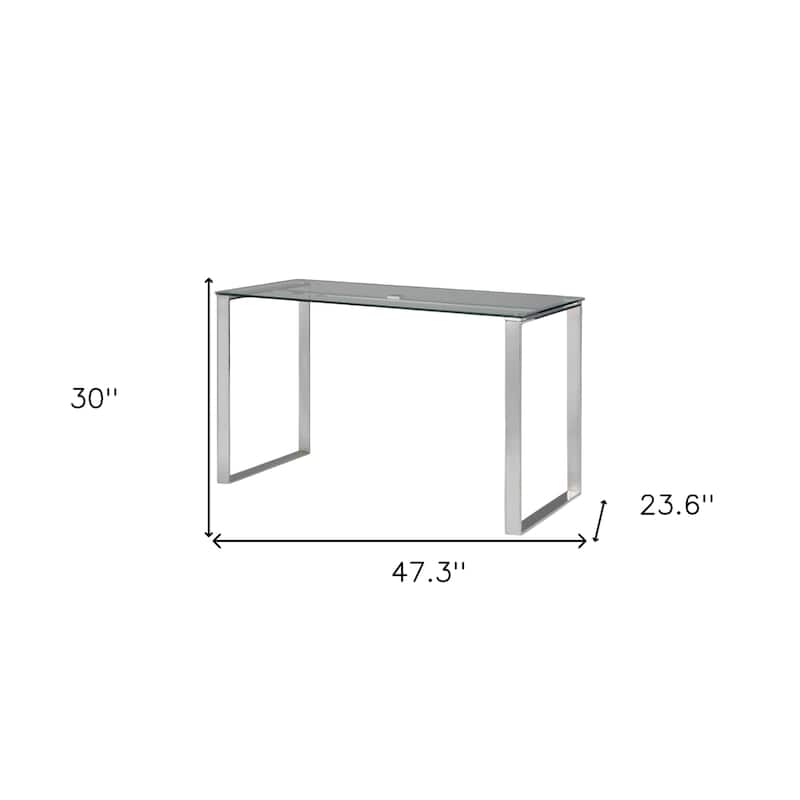 HomeRoots 47" Clear and Silver Glass and Metal Computer Desk