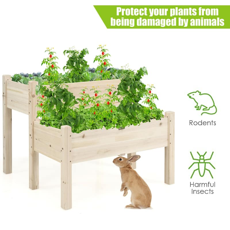 Costway 2 Tier Wooden Raised Garden Bed Elevated Planter Box w/Legs