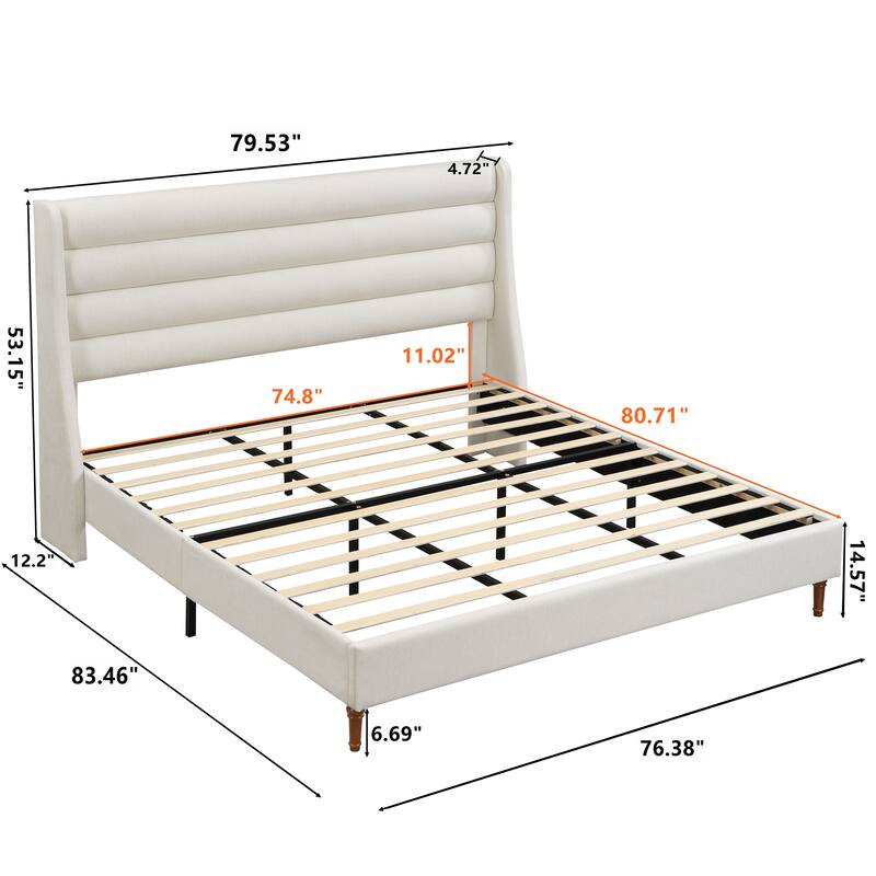 King Size Bed Frame High Headboard Upholstered Platform Bed