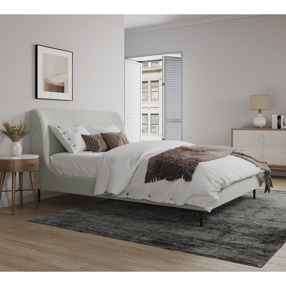 Heather Velvet Upholstered Bed with Black Legs