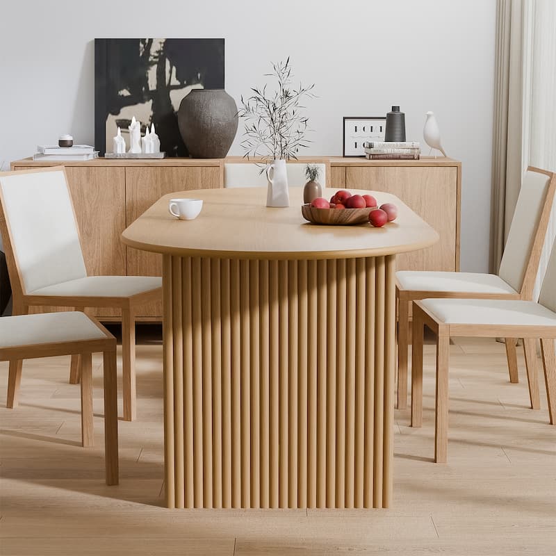 Dovelina Modern Oval Wooden Dining Table Sturdy Fluted Base for 8 People