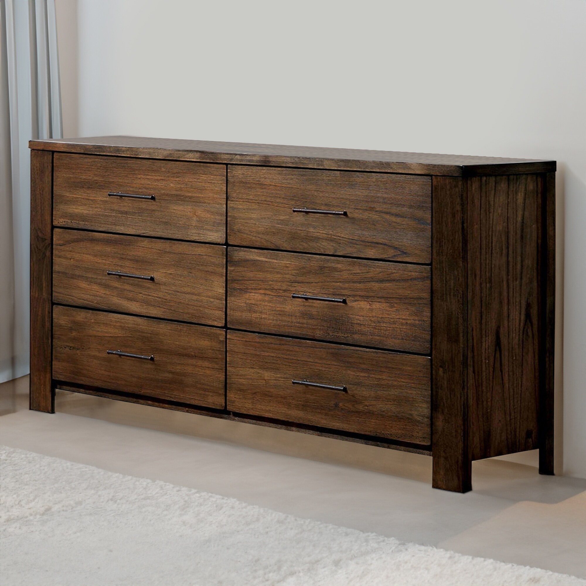 distressed brown dresser OKD Farmhouse 6 Drawers Dresser for Bedroom, Wood Large Chest of Drawers with Thick Plank Styling, Rustic Closet Dresser for Bedroom, Living Room,