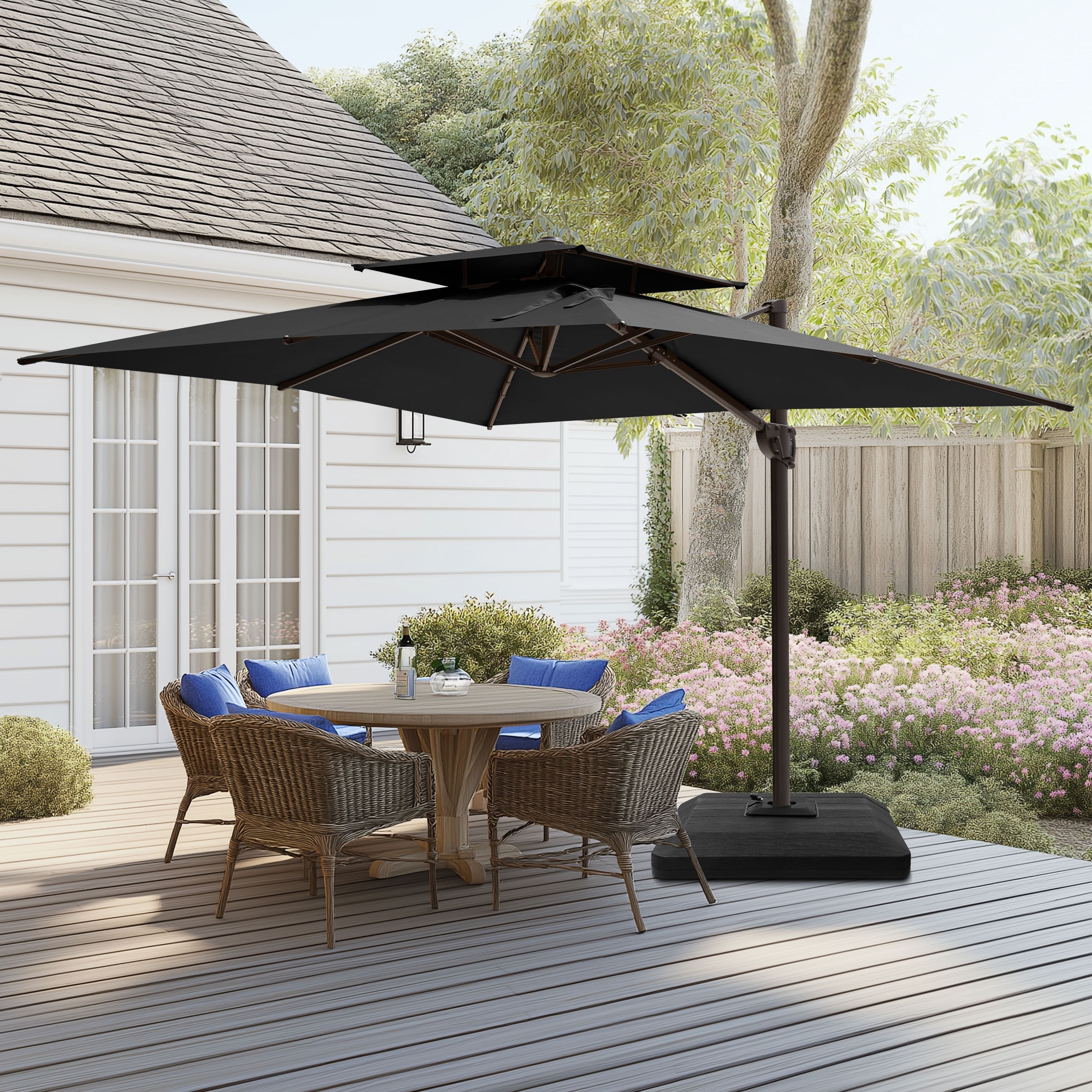 best offset patio umbrella Jentafix 10x13 FT Umbrella, Large Cantilever Rectangular Double Top Heavy Duty Umbrellas with 360 Rotation, Outdoor shade for Garden Deck Pool Patio, Beige : Patio, Lawn & Garden the vent on the umbrella top helps the air circulating under the umbrella Considerate design 10FT Solar Offset Patio Umbrella
