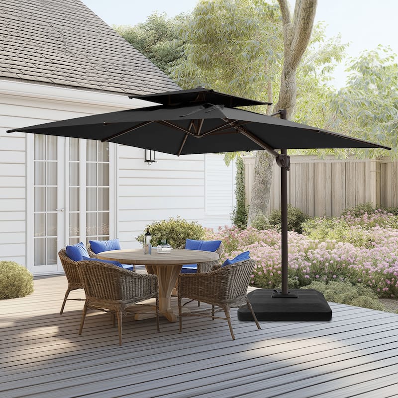 9 FT x 12 FT Outdoor Patio Dual Top Umbrella Cantilever Offset with Premium Base