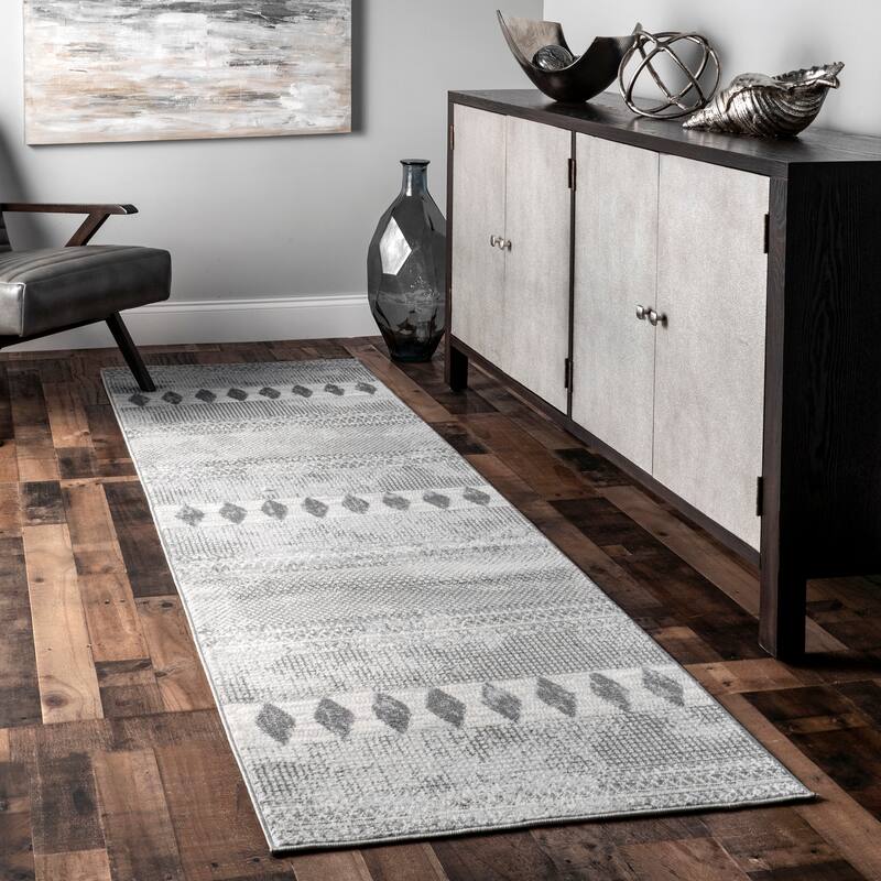 Nuloom Mosaic Tribal Stripes Solid Area Rug - 2' x 6' - Grey - Runner