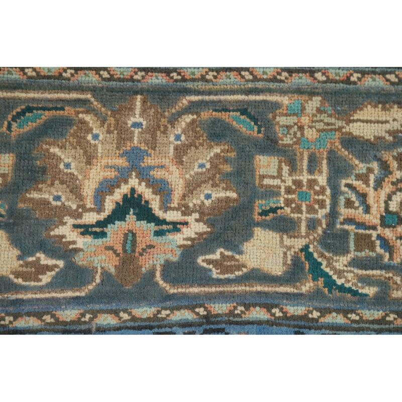 Distressed Blue Floral Tabriz Persian Area Rug Handmade Wool Carpet - 9'1"x 12'4"