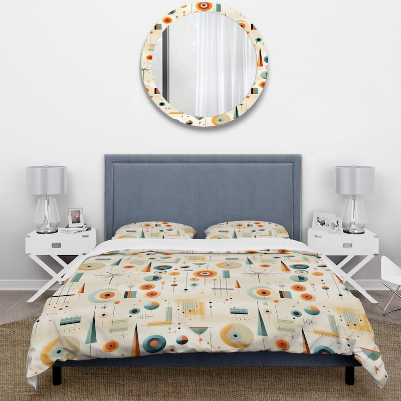 Designart "Midcentury Geometric Resurgence" Orange Mid-Century - Bedding Cover Set With Shams