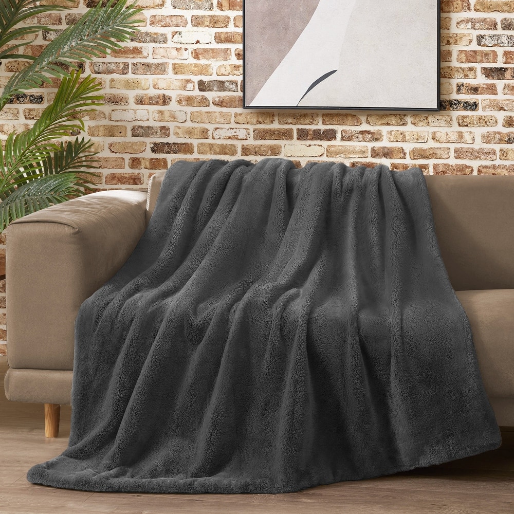 Lucky Brand Solid Synthetic Fur Rabbit 50" x 70" Throw Blanket