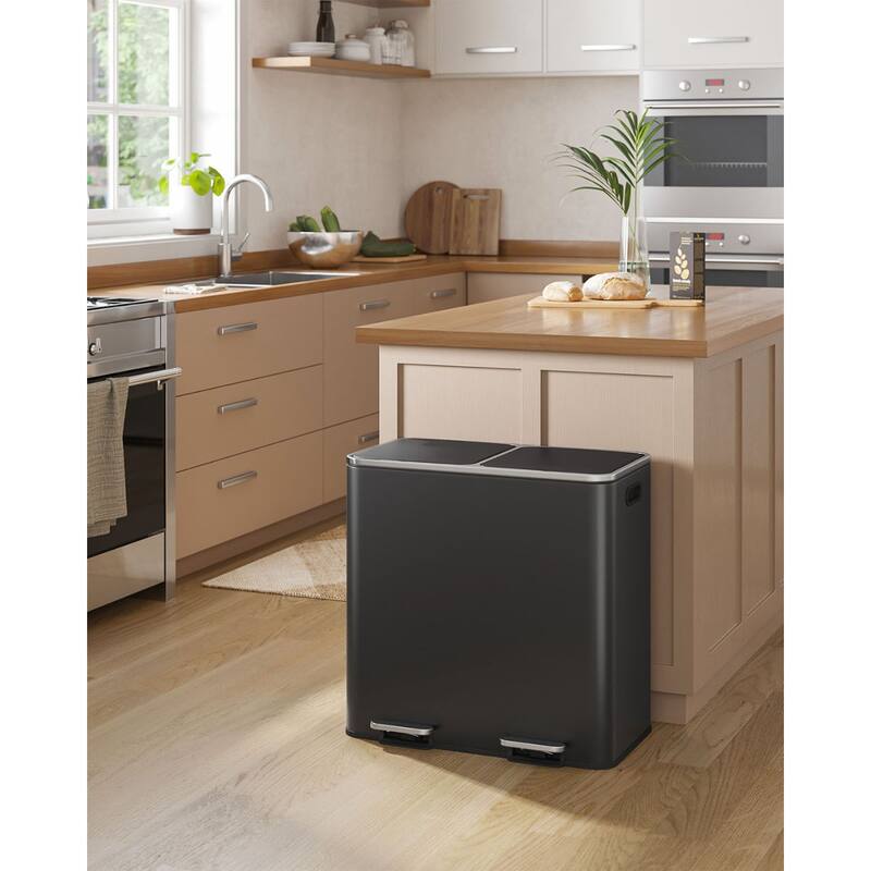 Stainless Steel Dual Trash Can with Soft-Close Lid and Pedals