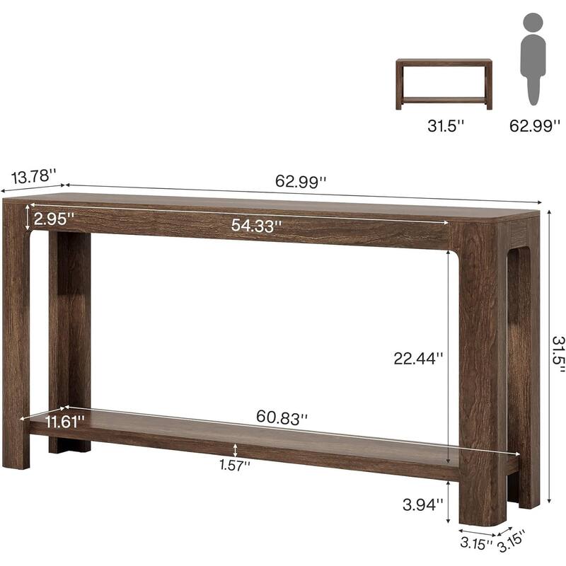63 Inch Entryway Console Table, 2-Tier Farmhouse Sofa Table Behind Couch