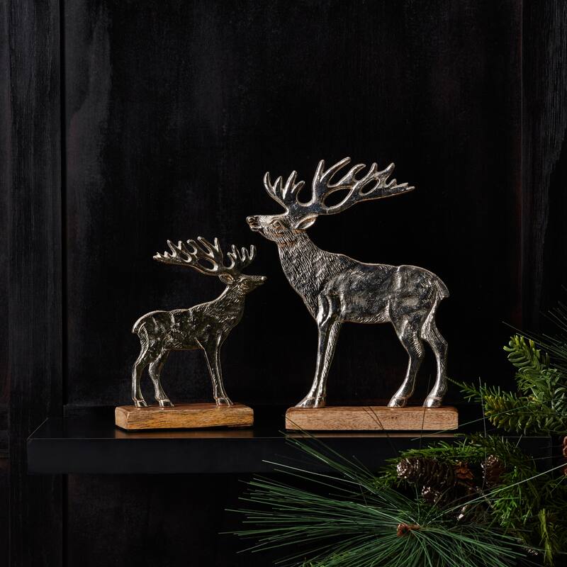 Metal Deer Silhouette with Wood Base (Set of 2)