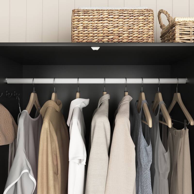 Wardrobe Closet with Automatic Motion Sensor Light, Half-length Mirror Door Armoire Storage Cabinet