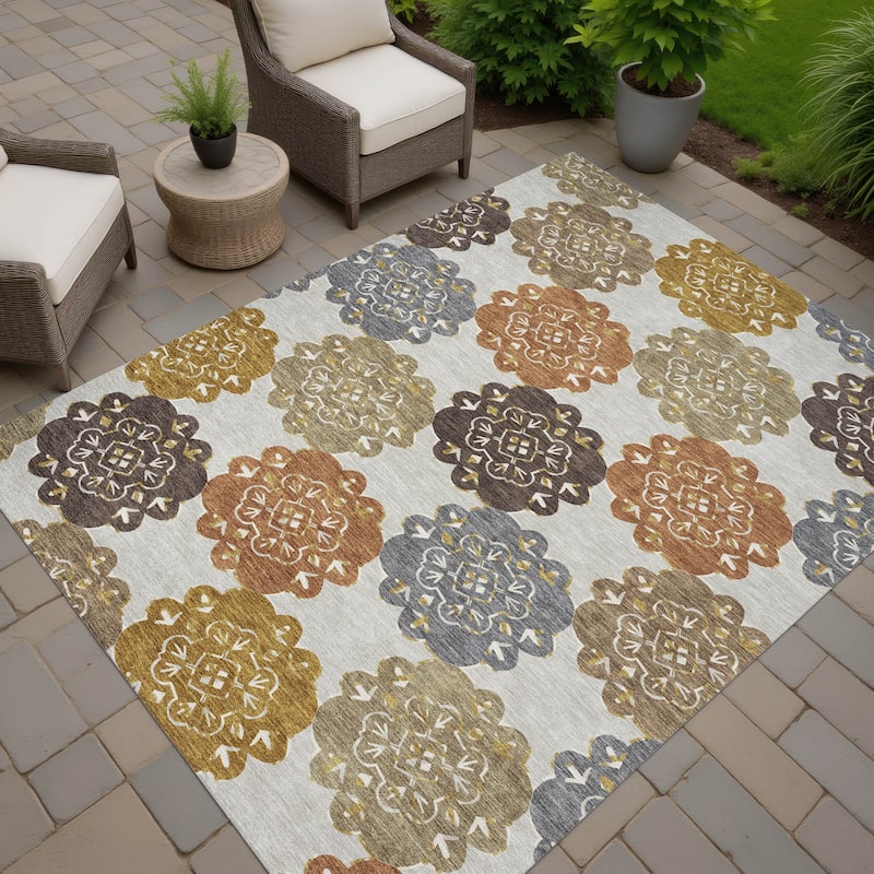 Machine Washable Indoor/ Outdoor Global Motif Chantille Rug - Earth - 2'6" x 3'10"