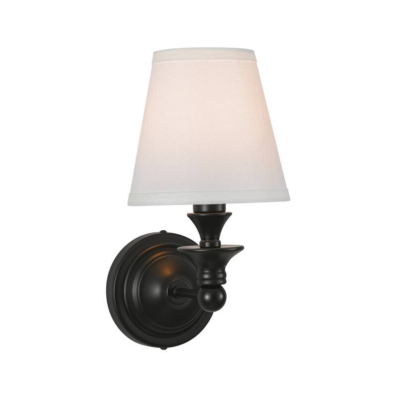 Rennnsan 1-Light Farmhouse Black/Gold Iron Wall Sconce with White Fabric Shade