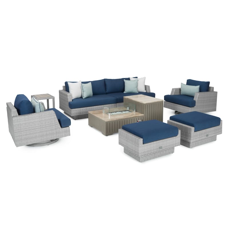 Portofino Comfort 8 Piece Sunbrella Outdoor Patio Motion Fire Seating