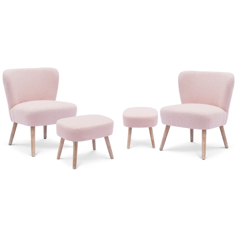 Boucle Polyester Upholstered Living Room Set - Stain Resistant (4-Piece Set)