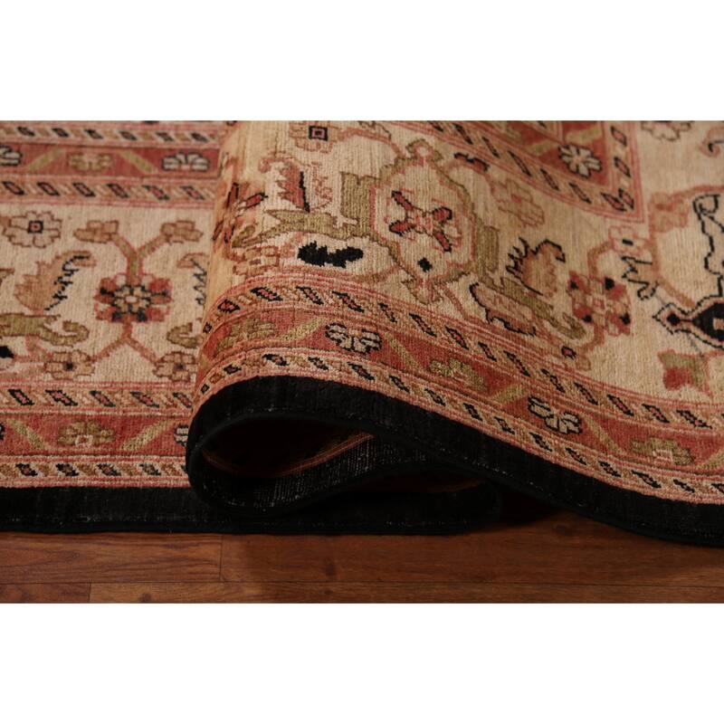 Hand Knotted Oriental 100% Wool Carpet Traditional All-Over Black Peshawar Area Rug - 10' 0'' X 7' 10''