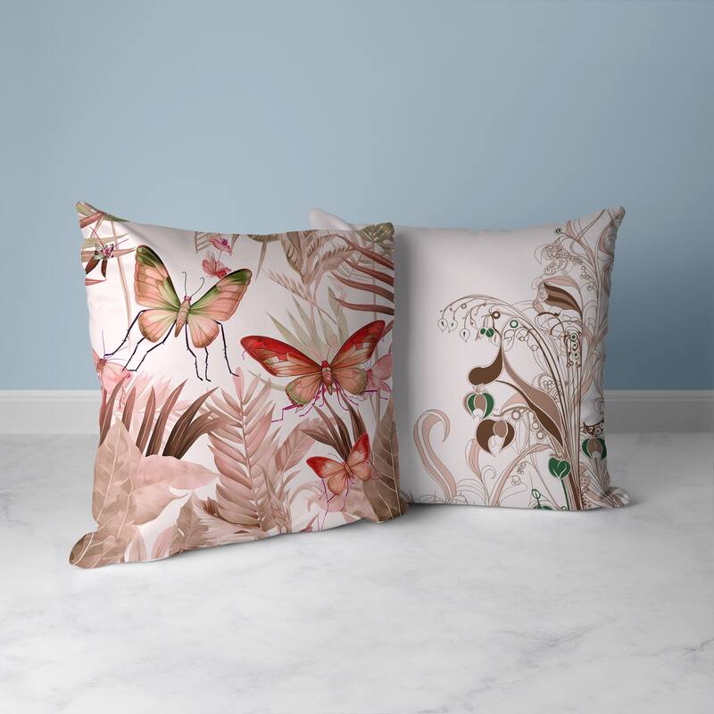 Butterfly Dreams Faux Suede Reversible Throw Pillow Red and Pink