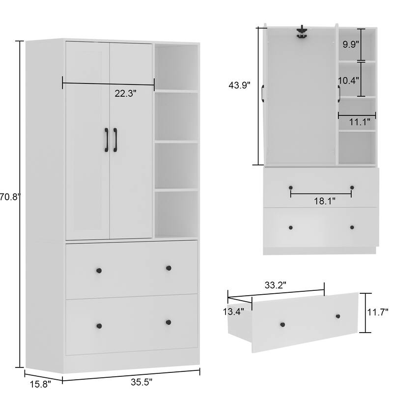 Scalable Hanging Rod Wardrobe Closet Armoire Mirror Space Saving