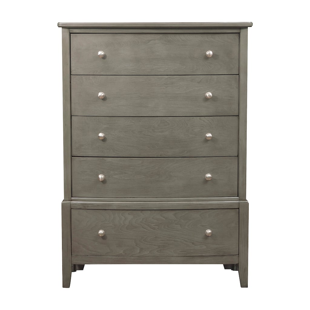 Wooden Chest with Natural Grain Texture Finish and 5 Drawers, Gray
