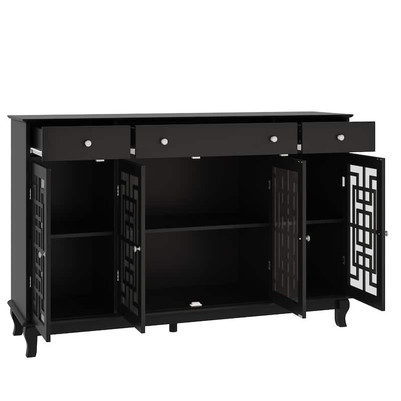 Modern Farmhouse Wood Accent Cabinet with Glass Doors Sideboard Buffet