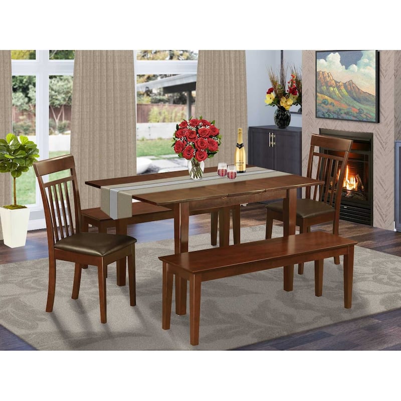 Rustic Dinette Set 7 Piece - Small Space Dining Table & 6 Chairs - Solid Wood Kitchen Table Set