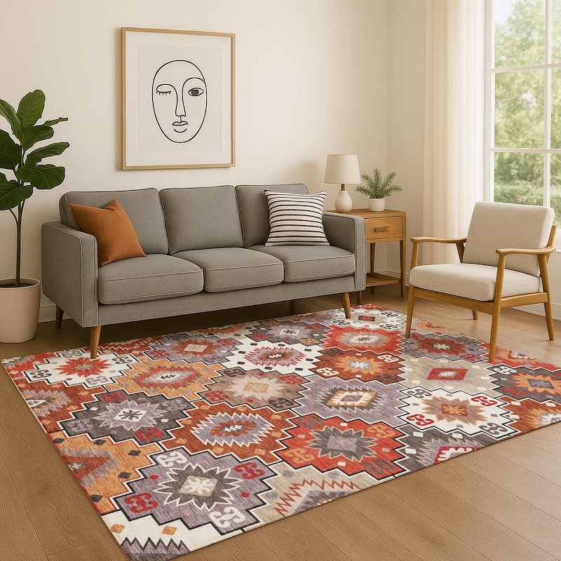 Premium Washable Super Soft Southwest Tribal Mayfield Rug - Paprika - 3' x 5'