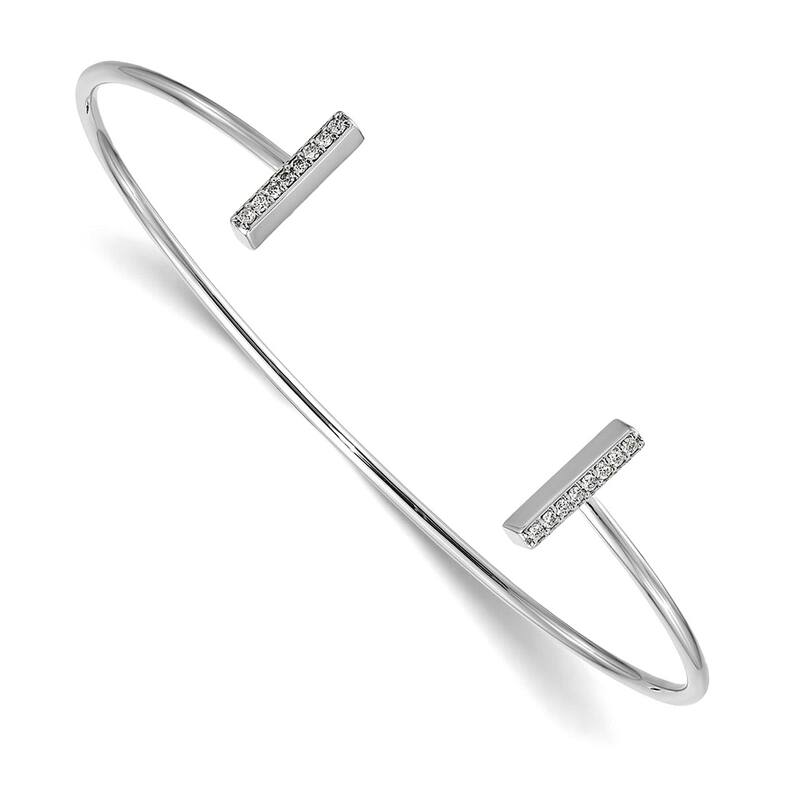 Curata 14k Yellow or White Gold 0.17ct Diamond A Bar Flexible Cuff Bangle Bracelet