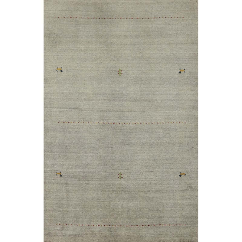 Hand Knotted Oriental 100% Wool Carpet Tribal Animal Pictorial Greys & Charcoal Gabbeh Area Rug - 5' 11'' X 3' 11''