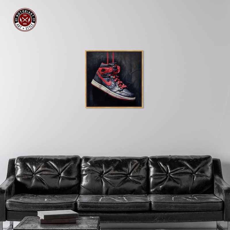 Notoriart Black And Red Hanging Sneaker Framed Sneaker 1 Piece Canvas Wall Art