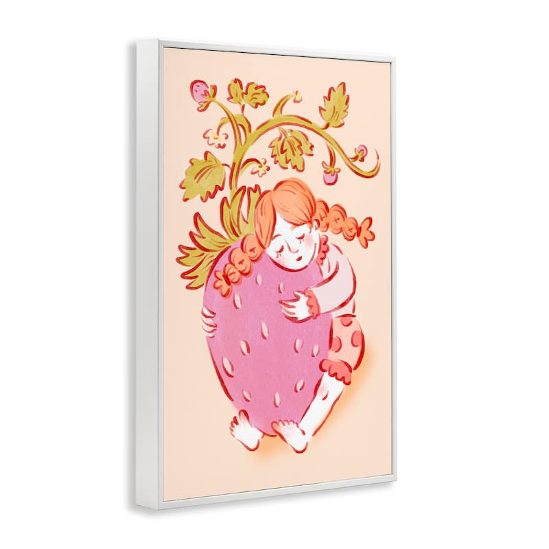 Stupell Girl Hugging Strawberry Framed Giclee Art Design By Hannah Moren