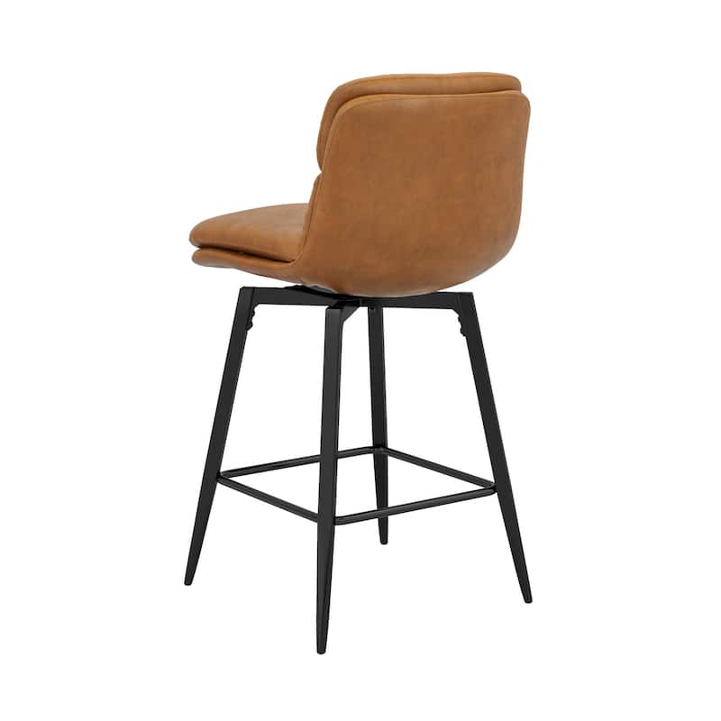 Upholstered Faux Leather Bar Stools with Back and Metal Legs Set of 2/3/4, 26" H Seat Height, 360° Swivel Bar Stools Brown