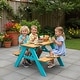 preview thumbnail 3 of 11, Teamson Kids Outdoor Wooden Picnic Table with Bench Set for Toddlers Play and Snacks in Aqua and Natural Finish